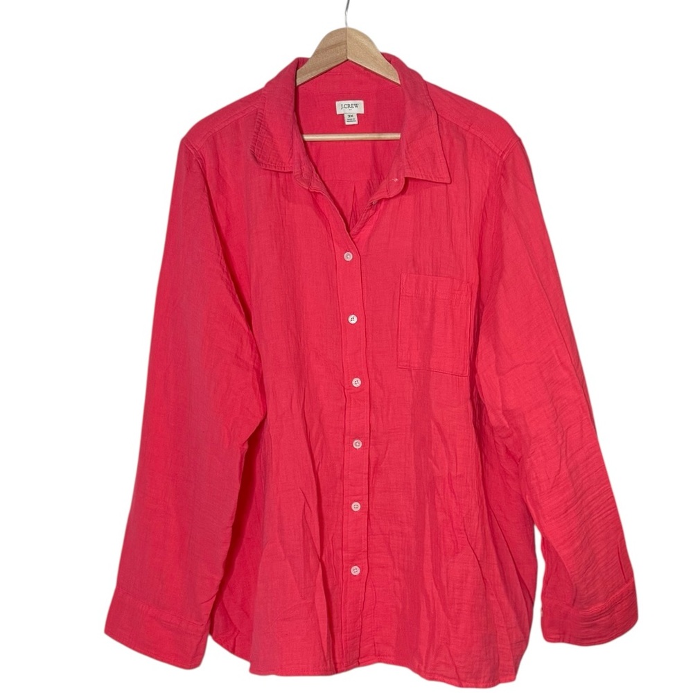 J. Crew Double Gauze Button Up Shirt Size 3X Fuschia Pink Minimalist Vacation